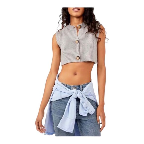 Free People NWT Naiome Trendy Neutral Cropped Rib Micro Vest Truthsyer (Gray) XS - Picture 15 of 15